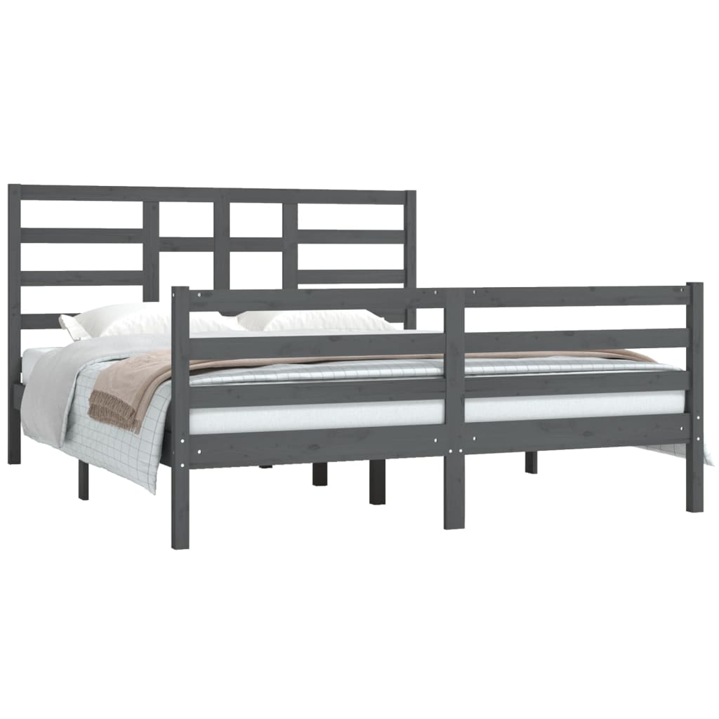 Bedframe Massief Hout Grijs 160X200 Cm