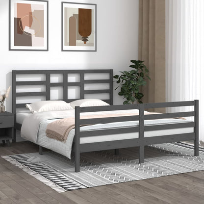 Bedframe Massief Hout Grijs 160X200 Cm