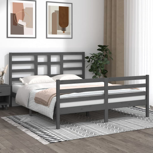 Bedframe Massief Hout Grijs 160X200 Cm