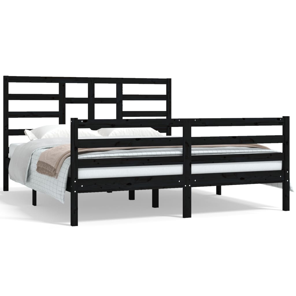 Bedframe Massief Hout Zwart 160X200 Cm