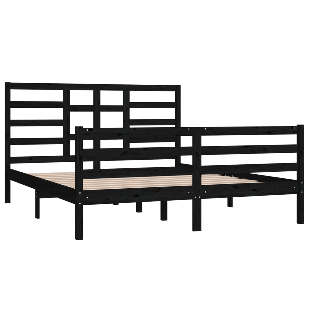 Bedframe Massief Hout Zwart 160X200 Cm