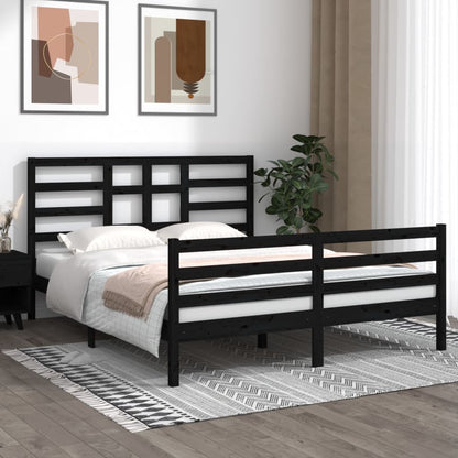 Bedframe Massief Hout Zwart 160X200 Cm