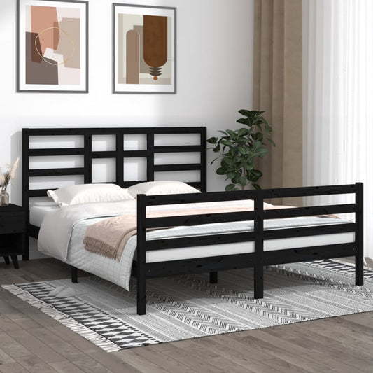Bedframe Massief Hout Zwart 160X200 Cm