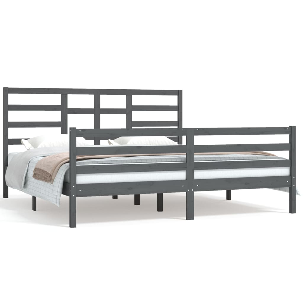 Bedframe Massief Hout Grijs 180X200 Cm 6Ft Super King