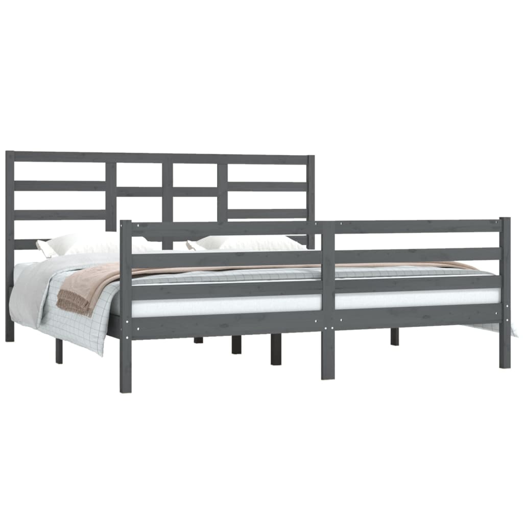 Bedframe Massief Hout Grijs 180X200 Cm 6Ft Super King