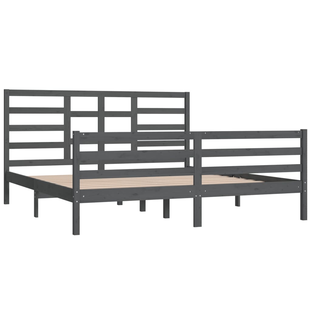 Bedframe Massief Hout Grijs 180X200 Cm 6Ft Super King