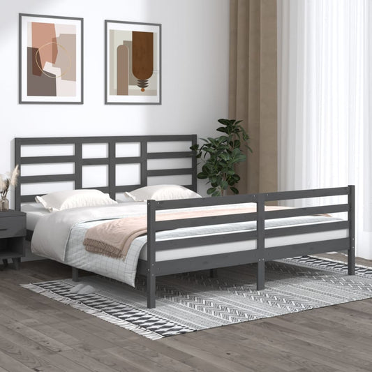 Bedframe Massief Hout Grijs 180X200 Cm 6Ft Super King