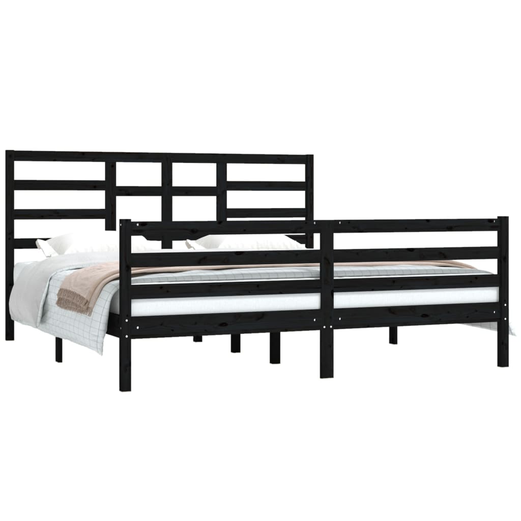 Bedframe Massief Hout Zwart 180X200 Cm 6Ft Super King