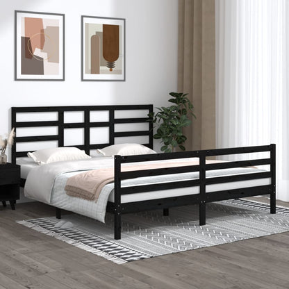 Bedframe Massief Hout Zwart 180X200 Cm 6Ft Super King