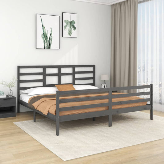 Bedframe Massief Hout Grijs 200X200 Cm