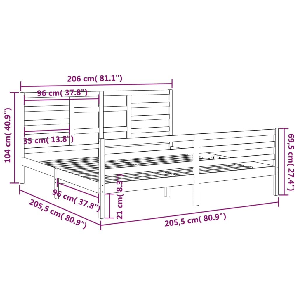 Bedframe Massief Hout Zwart 200X200 Cm