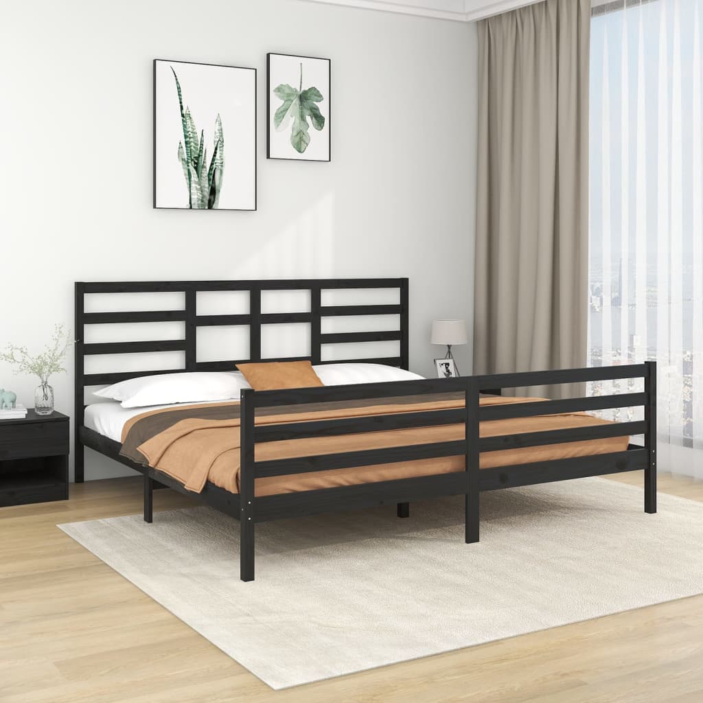 Bedframe Massief Hout Zwart 200X200 Cm