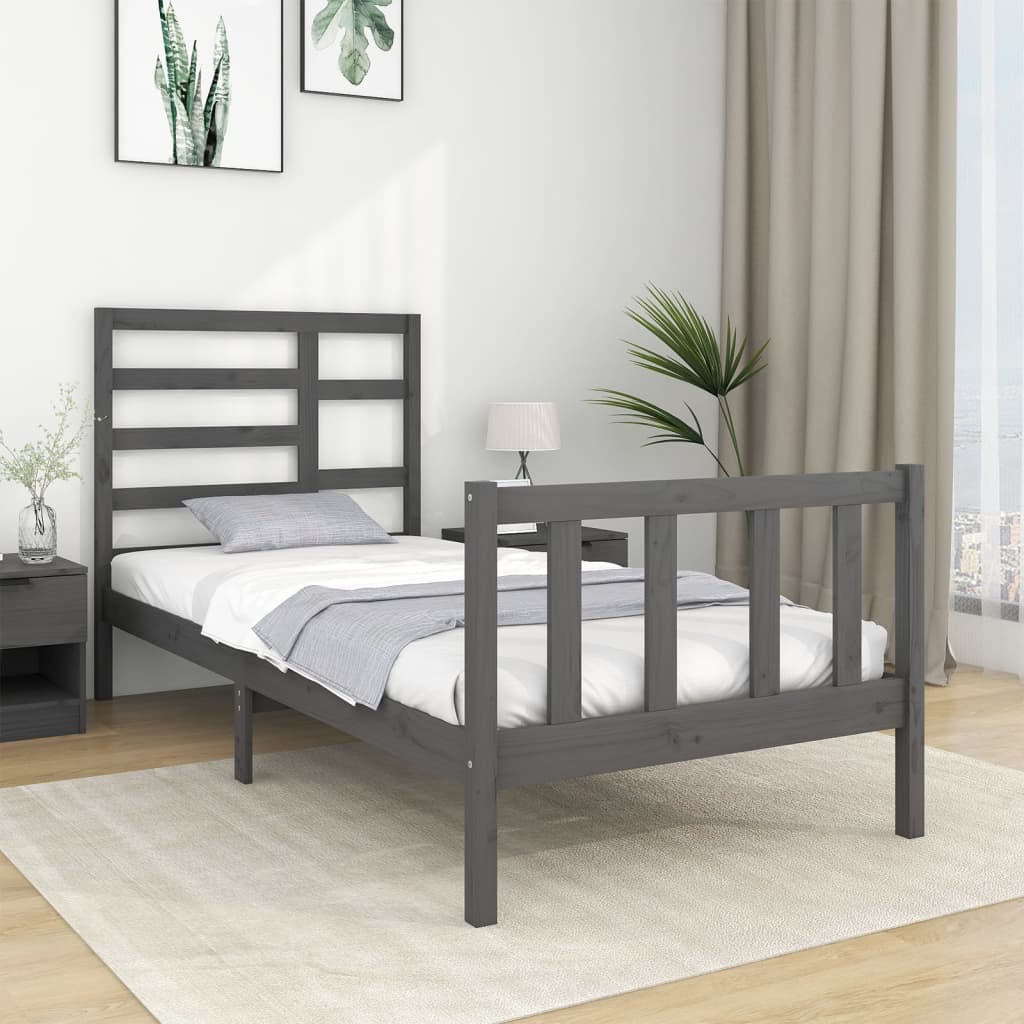 Bedframe Massief Hout Grijs 75X190 Cm 2Ft6 Small Single