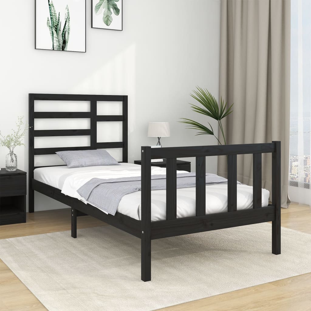 Bedframe Massief Hout Zwart 90X190 Cm 3Ft Single