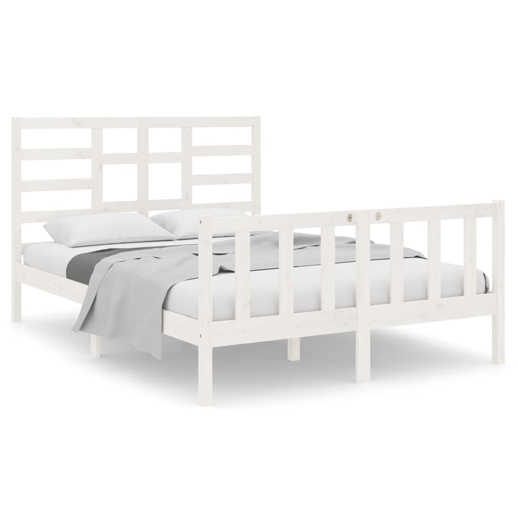 Bedframe Massief Hout Wit 135X190 Cm 4Ft6 Double