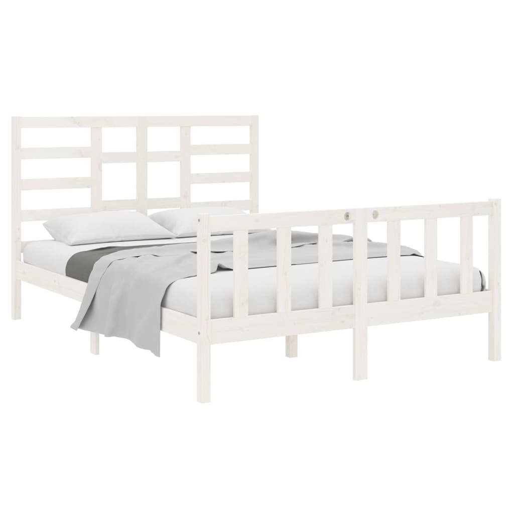 Bedframe Massief Hout Wit 135X190 Cm 4Ft6 Double