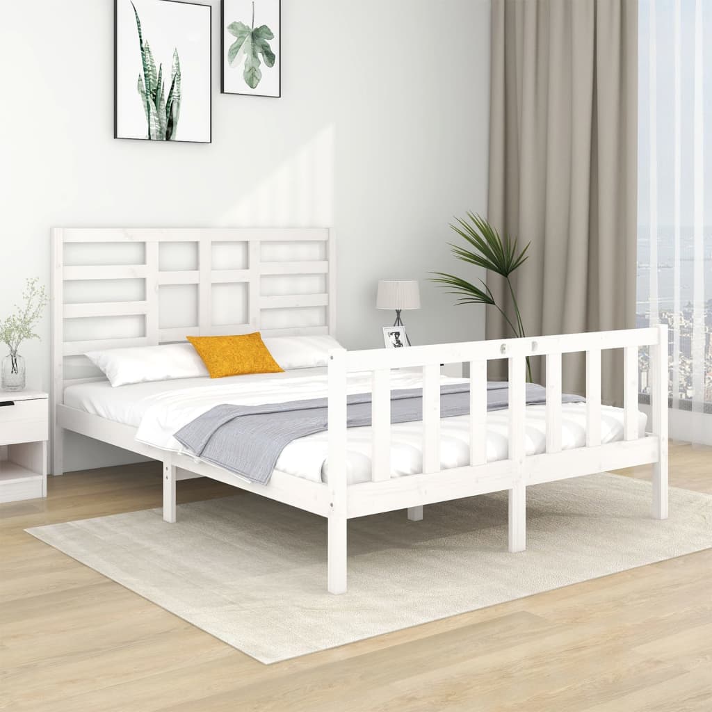Bedframe Massief Hout Wit 135X190 Cm 4Ft6 Double