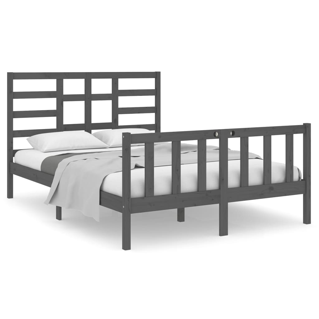 Bedframe Massief Hout Grijs 135X190 Cm 4Ft6 Double