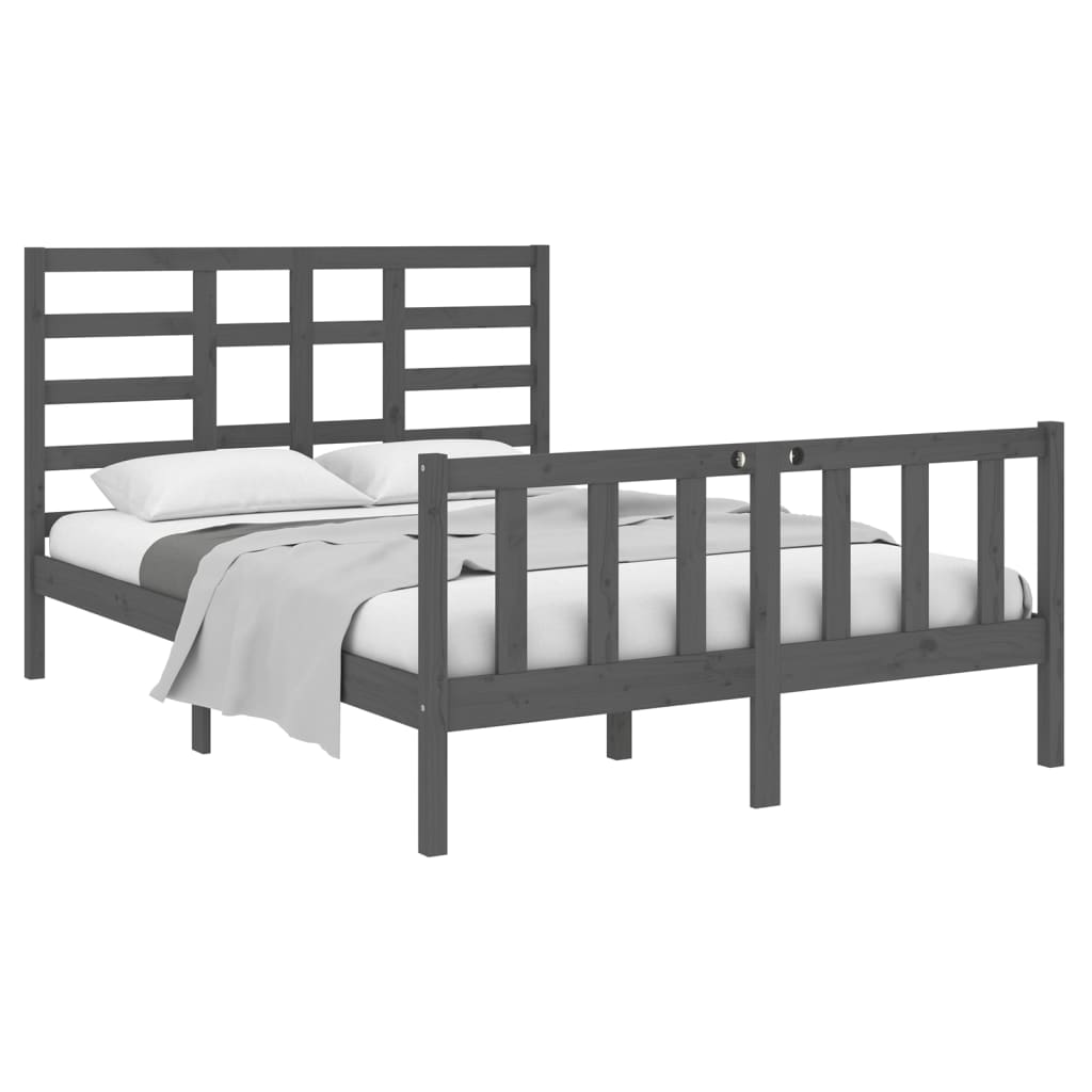 Bedframe Massief Hout Grijs 135X190 Cm 4Ft6 Double