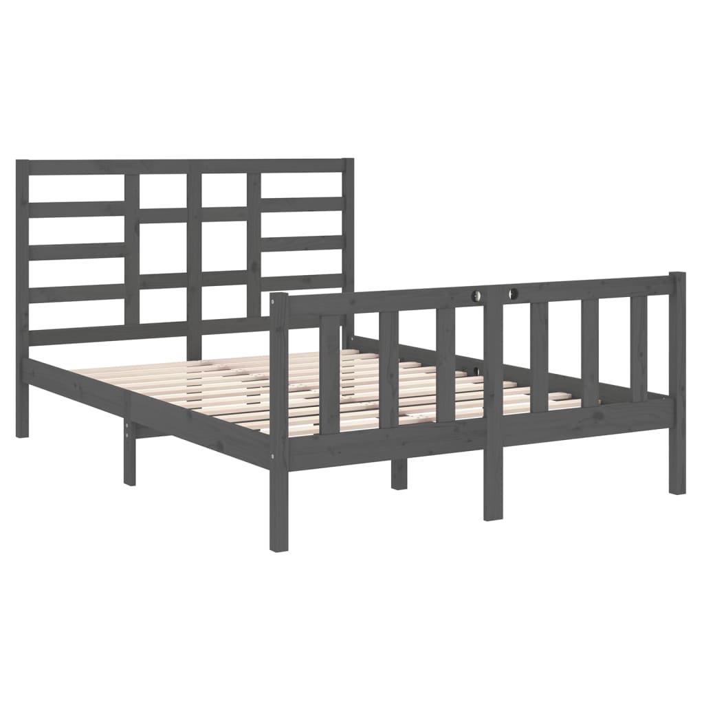 Bedframe Massief Hout Grijs 135X190 Cm 4Ft6 Double