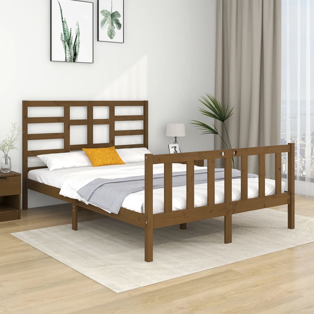 Bedframe Massief Hout Honingbruin 135X190 Cm 4Ft6 Double