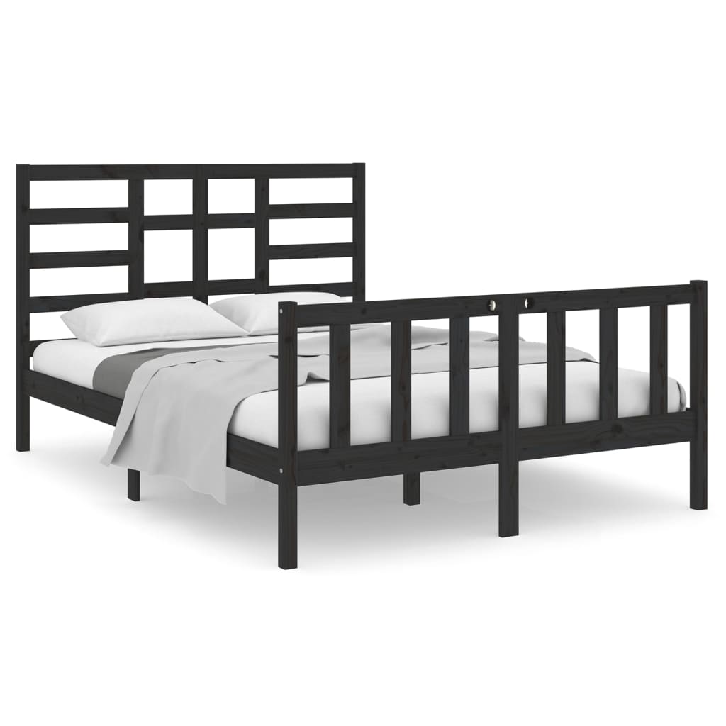 Bedframe Massief Hout Zwart 140X190 Cm