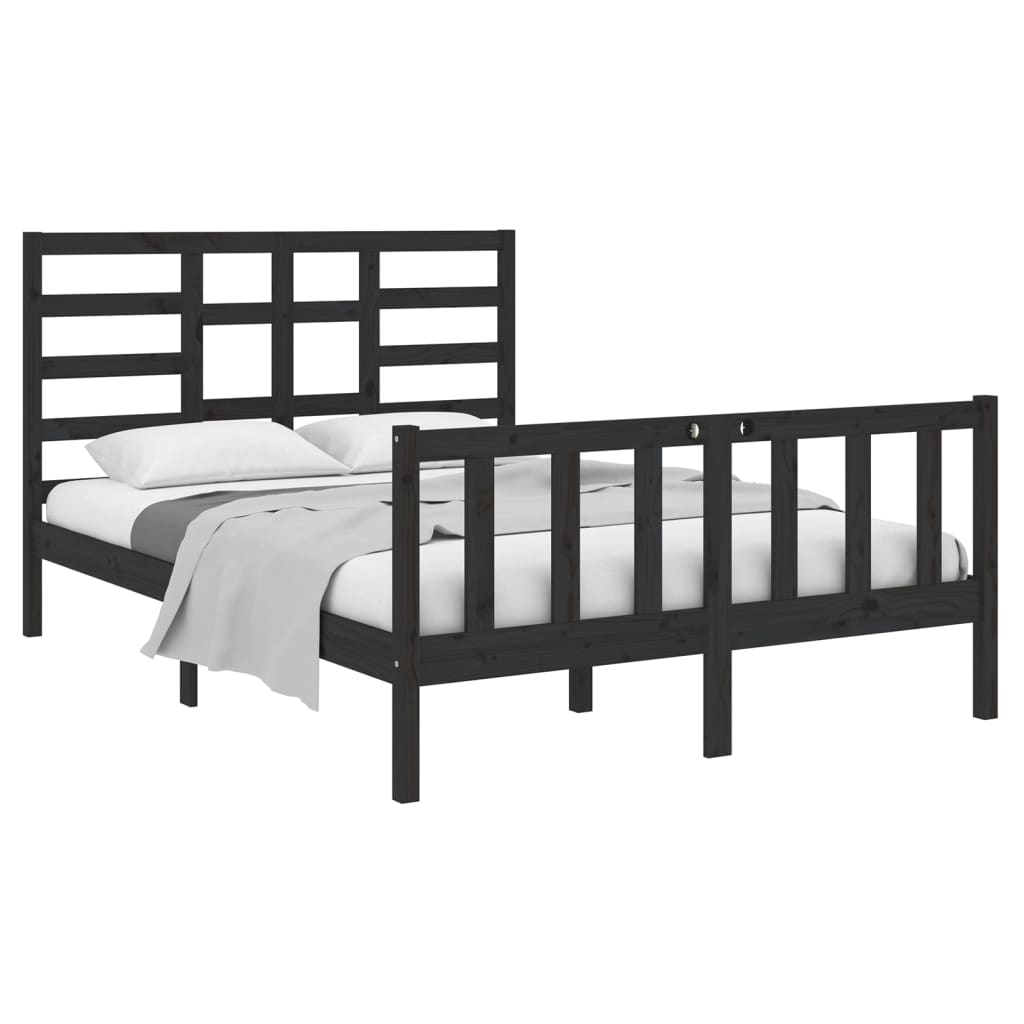 Bedframe Massief Hout Zwart 140X190 Cm