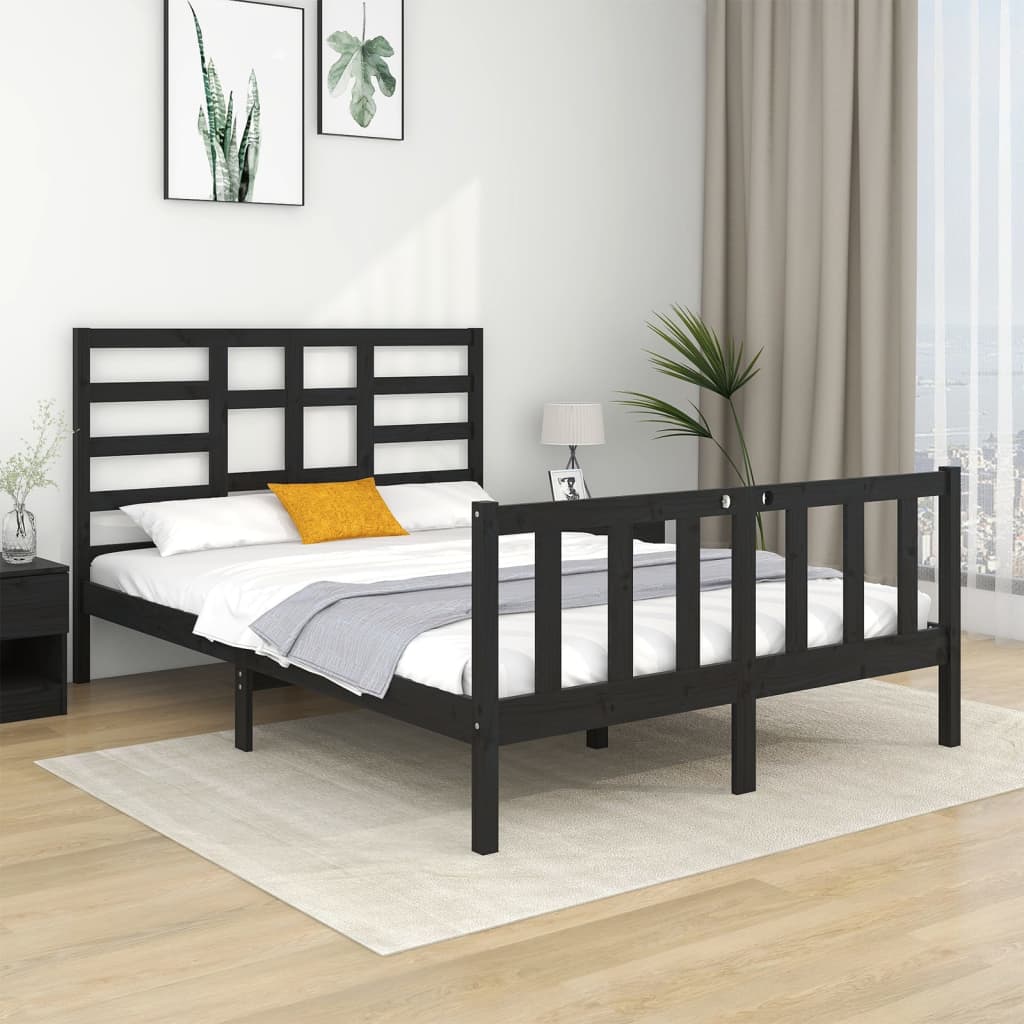 Bedframe Massief Hout Zwart 140X190 Cm