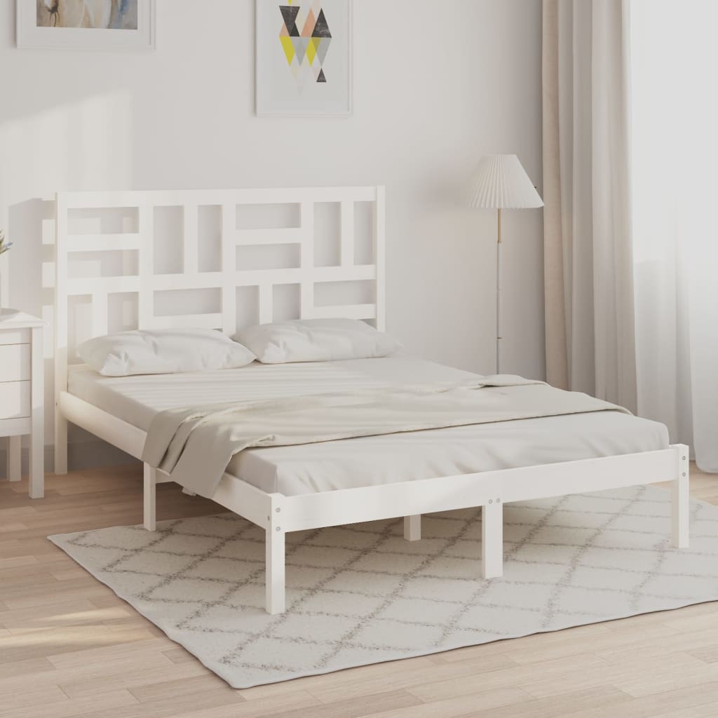 Bedframe Massief Hout Wit 120X190 Cm 4Ft Small Double