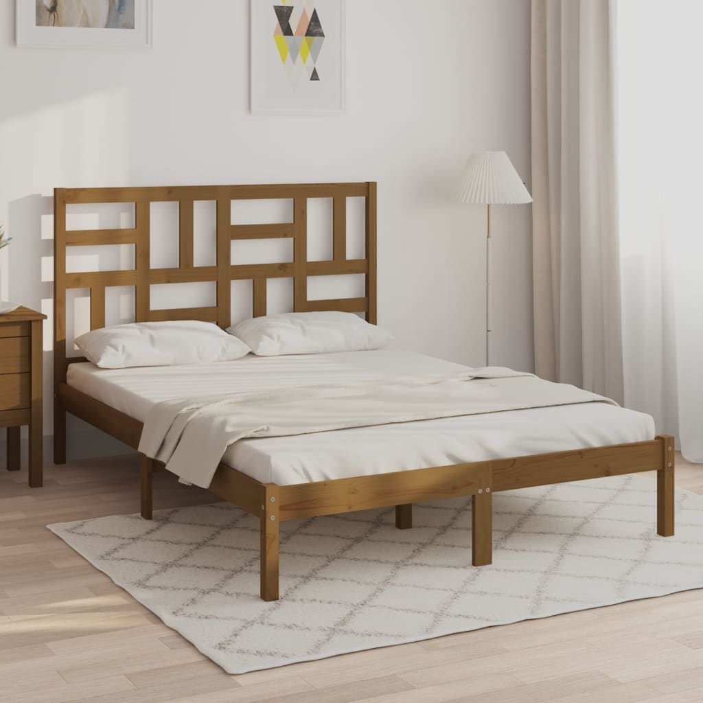 Bedframe Massief Hout Honingbruin 120X190 Cm 4Ft Small Double