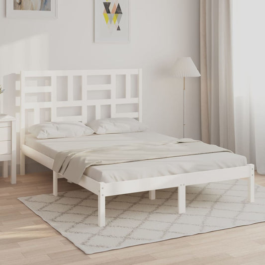 Bedframe Massief Hout Wit 135X190 Cm 4Ft6 Double