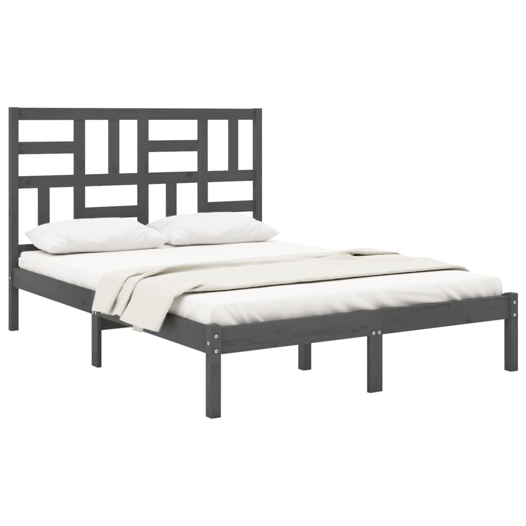 Bedframe Massief Hout Grijs 140X190 Cm