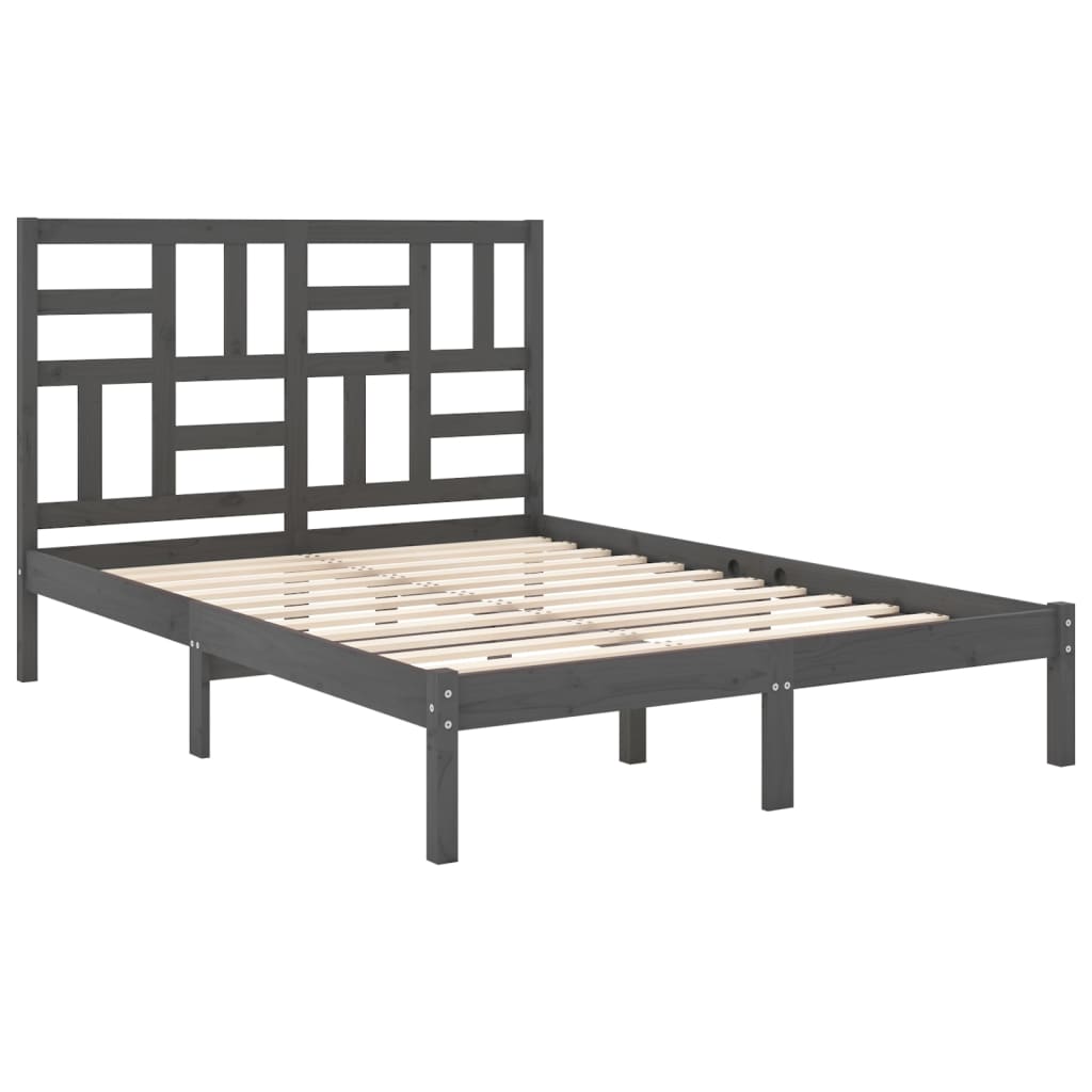 Bedframe Massief Hout Grijs 140X190 Cm