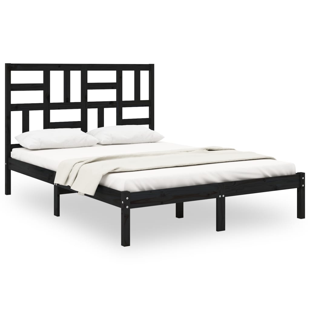 Bedframe Massief Hout Zwart 140X190 Cm