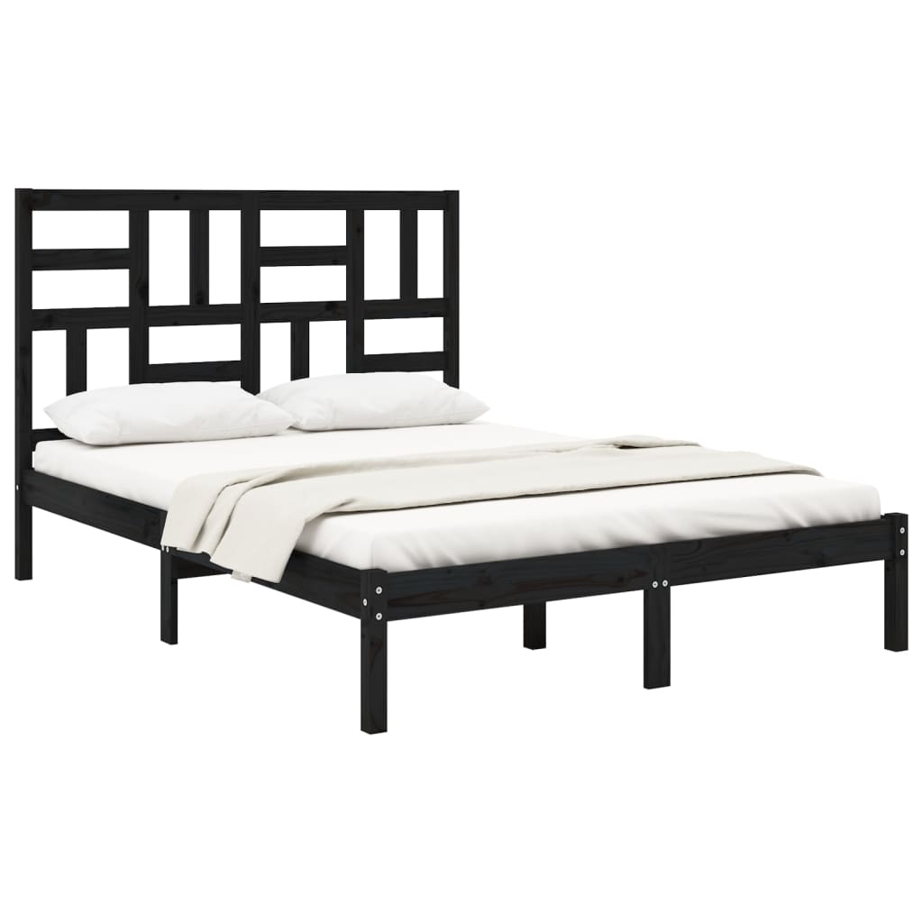 Bedframe Massief Hout Zwart 140X190 Cm
