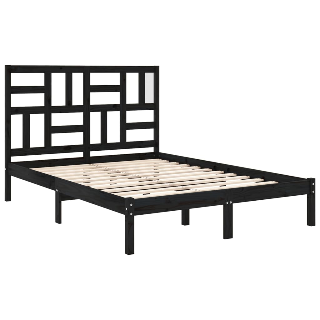Bedframe Massief Hout Zwart 140X190 Cm
