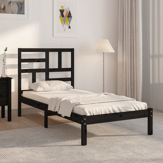 Bedframe Massief Hout Zwart 90X200 Cm