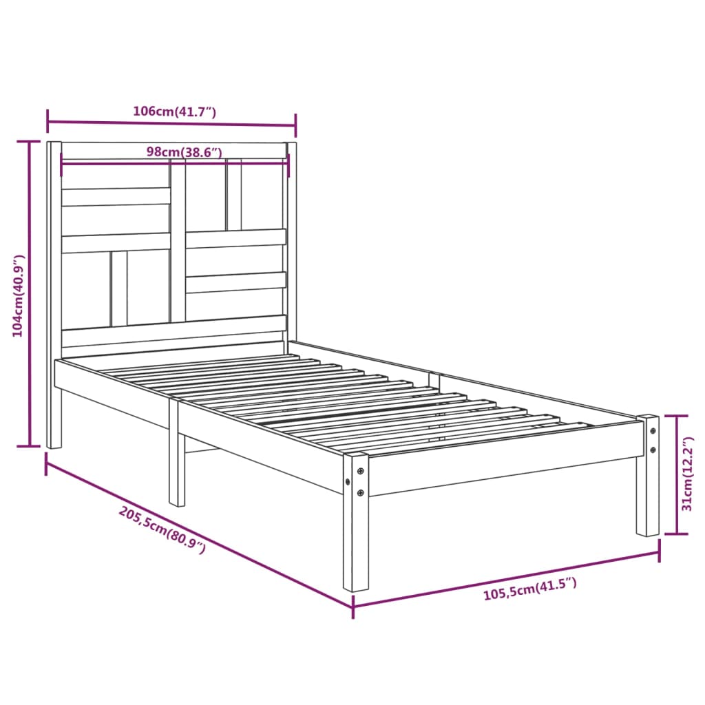 Bedframe Massief Hout Grijs 100X200 Cm