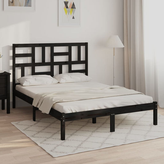 Bedframe Massief Hout Zwart 120X200 Cm