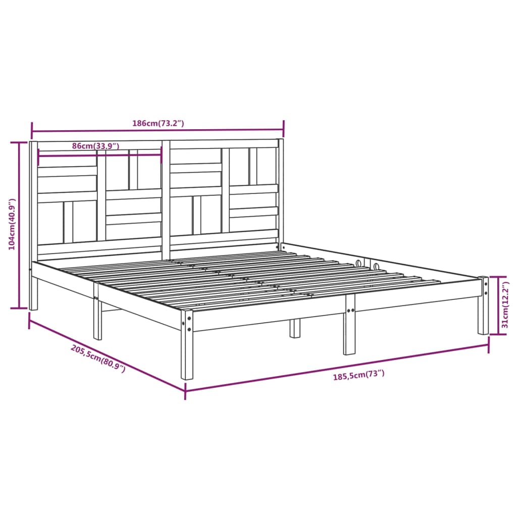 Bedframe Massief Hout Honingbruin 180X200 Cm 6Ft Super King