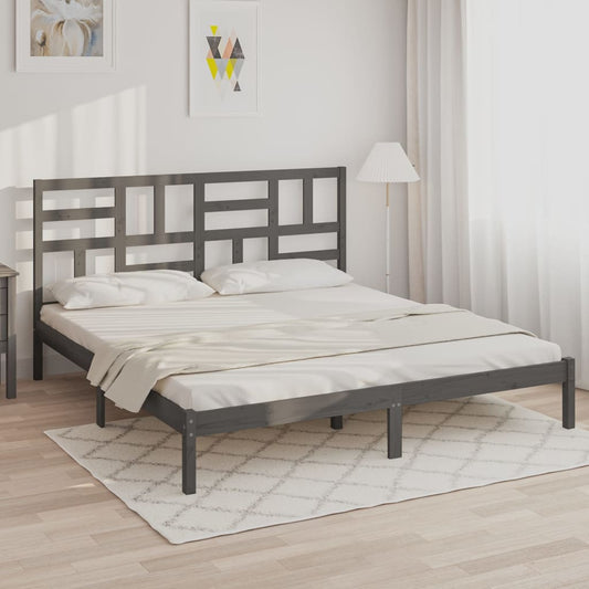 Bedframe Massief Hout Grijs 200X200 Cm