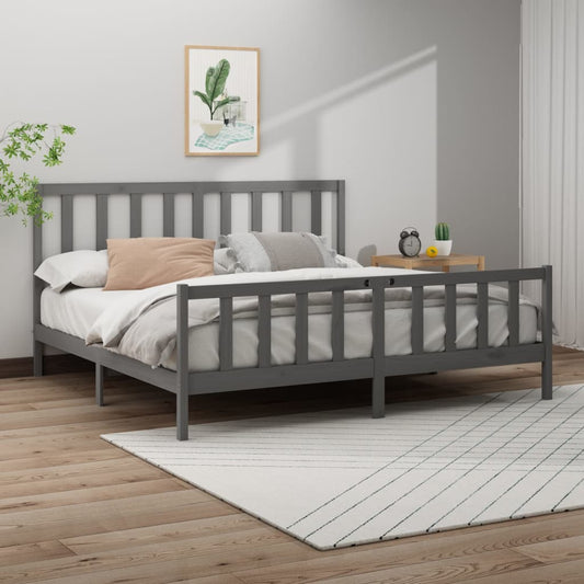 Bedframe Massief Grenenhout Grijs 180X200 Cm 6Ft Super King