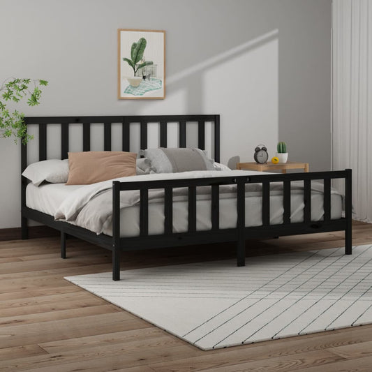 Bedframe Massief Grenenhout Zwart 200X200 Cm