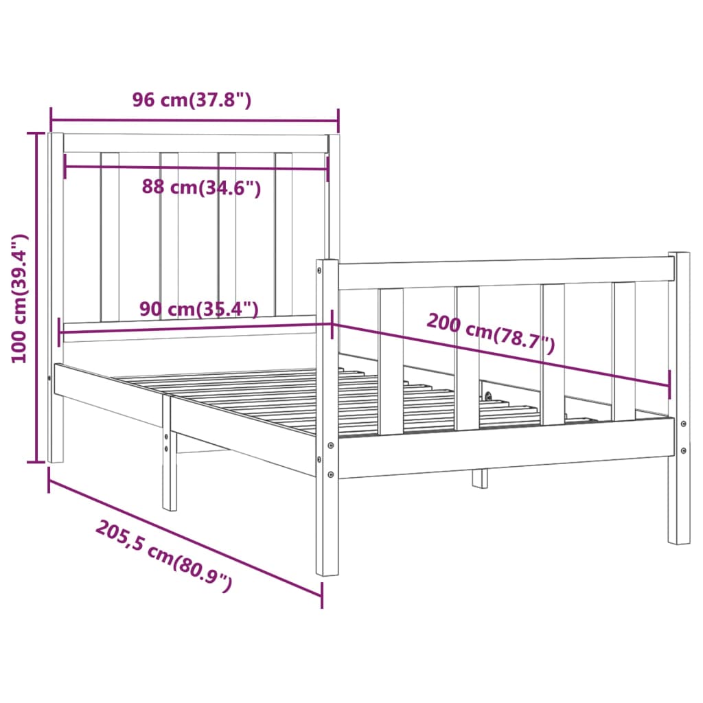 Bedframe Massief Hout Honingbruin 90X200 Cm