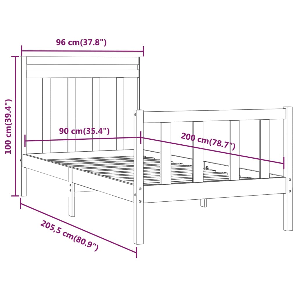 Bedframe Massief Grenenhout 90X200 Cm