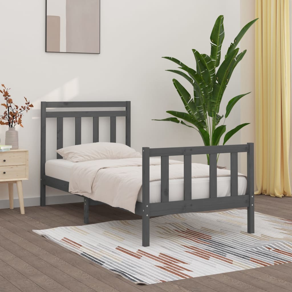 Bedframe Massief Grenenhout Grijs 100X200 Cm