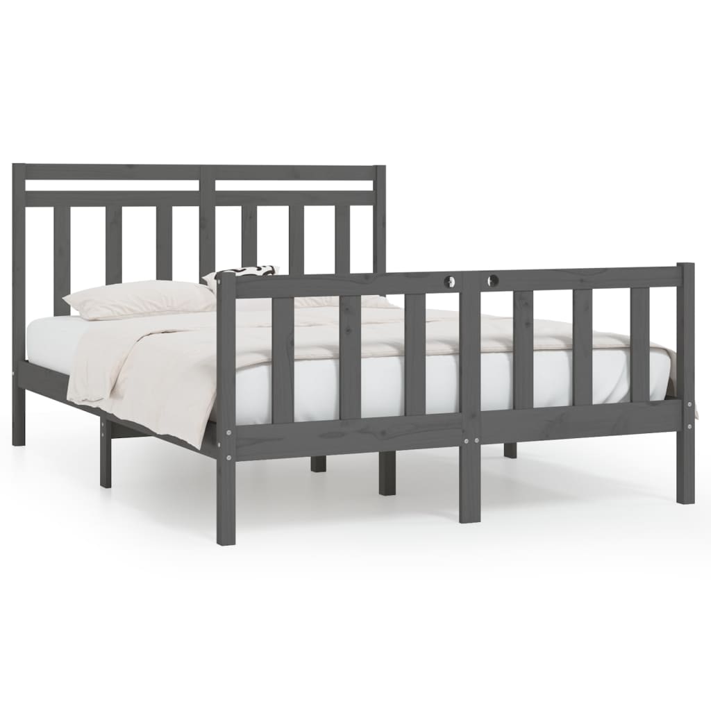 Bedframe Massief Grenenhout Grijs 140X200 Cm
