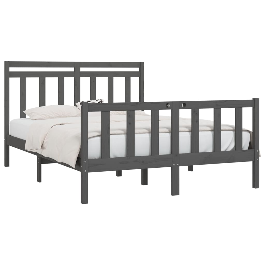 Bedframe Massief Grenenhout Grijs 140X200 Cm