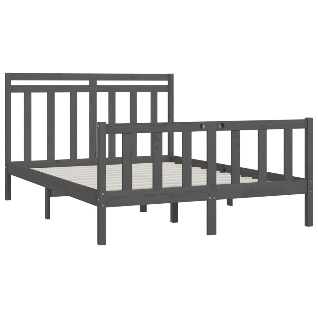 Bedframe Massief Grenenhout Grijs 140X200 Cm