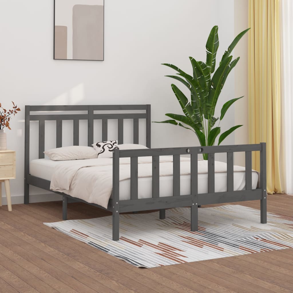 Bedframe Massief Grenenhout Grijs 140X200 Cm
